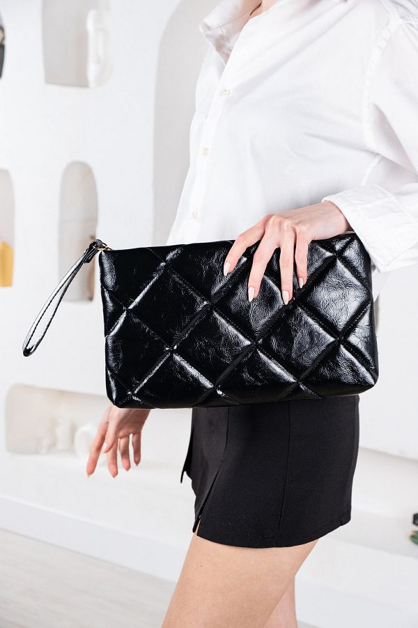 dk leather Pu Leather Women s Portfolio Clutch Bag Wrist Strap Handbag with Geometric Pattern Trendyol