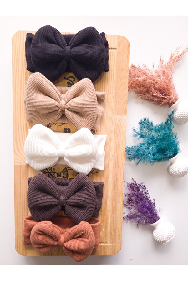 SeherBebeButik Kız Çocuk & Bebek Kaşkorse Fiyonklu Bandana 5'li Set