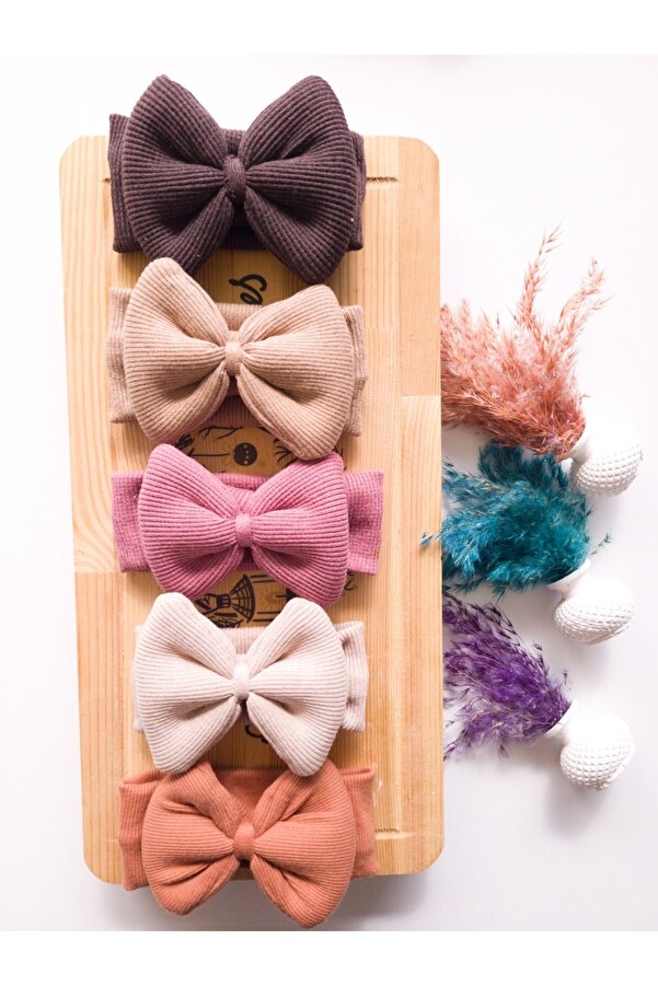 SeherBebeButik Kız Çocuk & Bebek Kaşkorse Fiyonklu Bandana 5'li Set