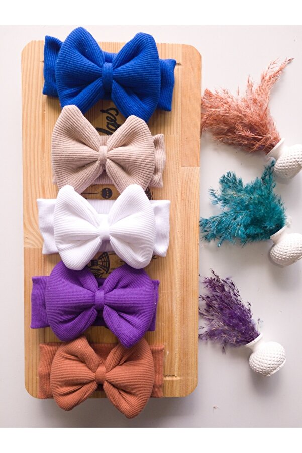 SeherBebeButik Kız Çocuk & Bebek Kaşkorse Fiyonklu Bandana 5'li Set