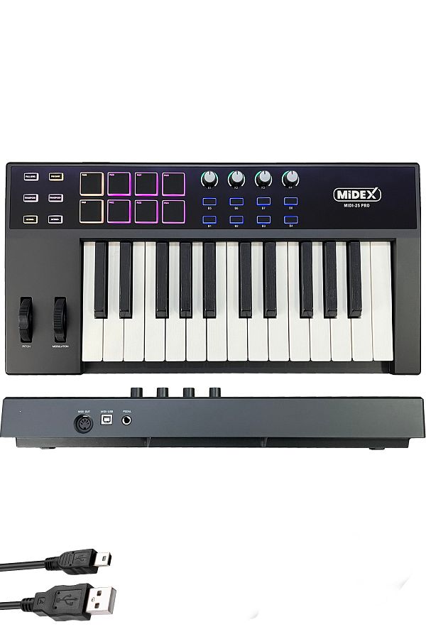 Midex-Midi-25 Pro Midi Keyboard 25 Key Midi Keyboard 8 Pad 1
