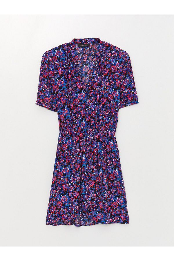 LC Waikiki-Kurzärmliges Damen-Hemdkleid mit verrücktem Kragen und Blumenmuster 1