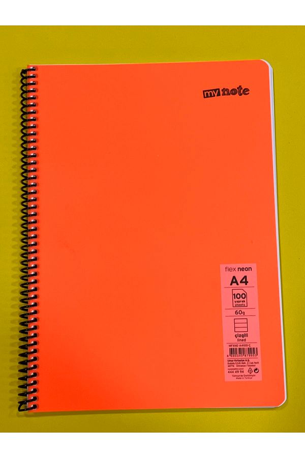 Mynote-Flex Neon Striped A4 100 Sheets Pp Cover Spiral Notebook 60 Gr 1