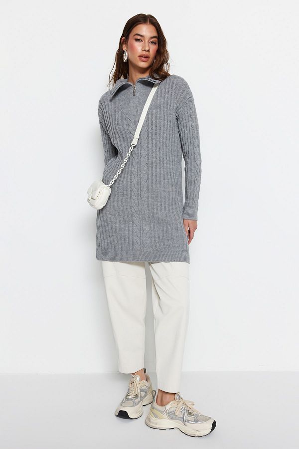 Trendyol Modest-Pulover gri Thessaloniki tricotat cu fermoar TCTAW23AK00017 1