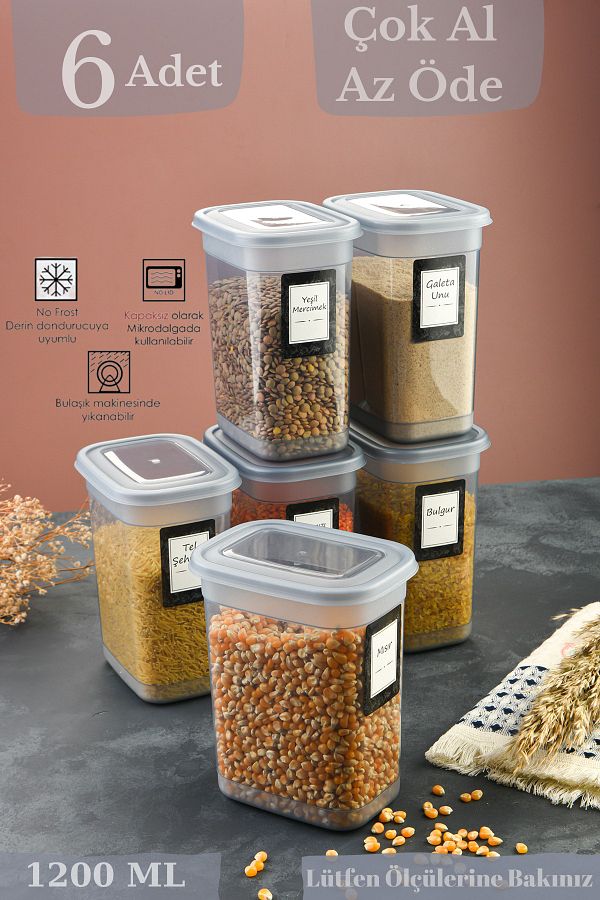 Tiklasende-Set of 6 Helly Rectangular Storage Containers (6x1200 Ml) Pulses Food Storage 1