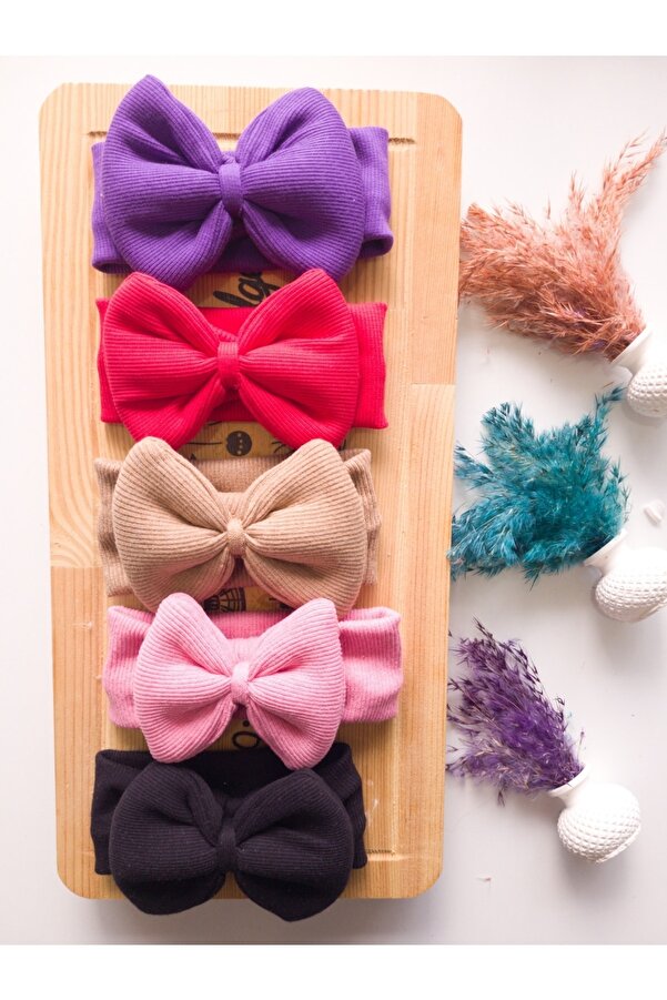 SeherBebeButik Kız Çocuk & Bebek Kaşkorse Fiyonklu Bandana 5'li Set