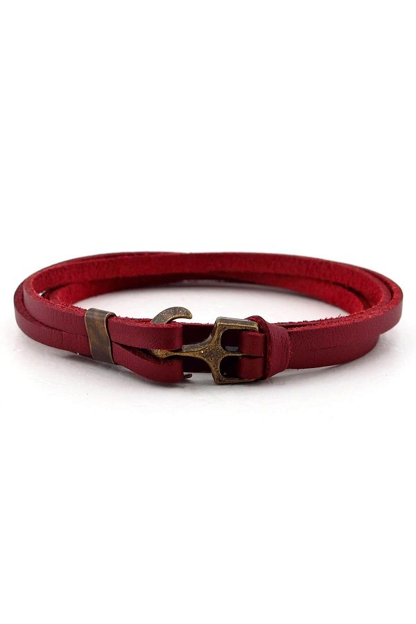 Solfera-Men's Claret Red Original Real Leather Anchor Bracelet BT494 1