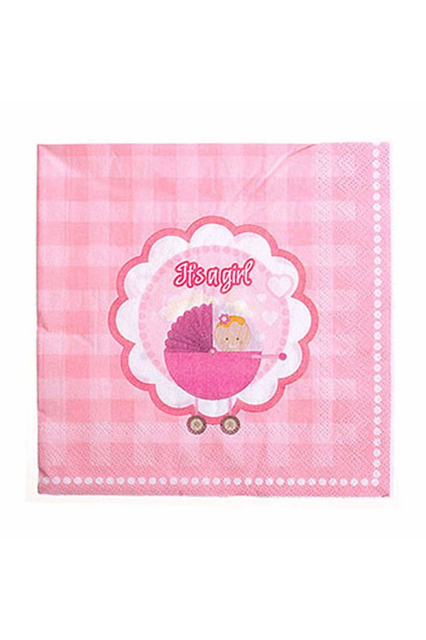 Kazanabil-20pcs Its A Girl Written Stroller Themed Double Layer Party Napkin Pink 1