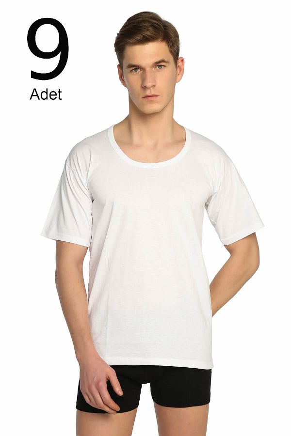Tutku-Men's White 9 Pack Crew Neck Undershirt ELF568T0103CCM9 1