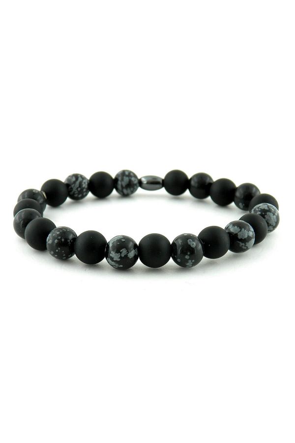 Solfera-Men's Matte Onyx And Obsidian Stone Bracelet B432 1