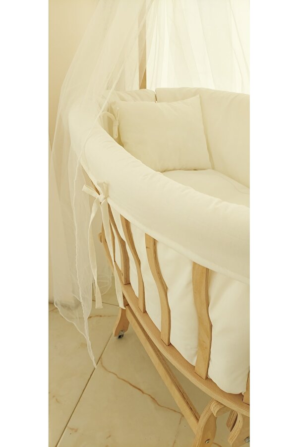 BABYSROSE Sepet Beşik Için Ekru 'bağlama Detaylı' Uyku Seti (KIRIK BEYAZ)