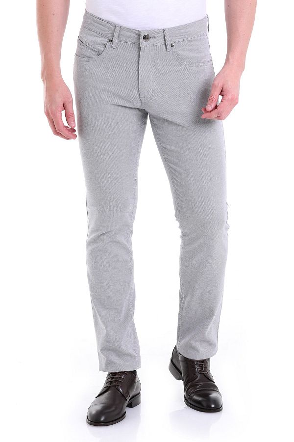 Hatemoğlu-Gray Regular Fit Patterned Cotton 5 Pocket Canvas Trousers 1