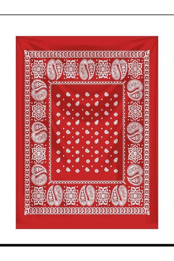 qosrix-White Shawl Pattern on Red Background Square 100% Cotton Bandana 55x55 Unisex 1