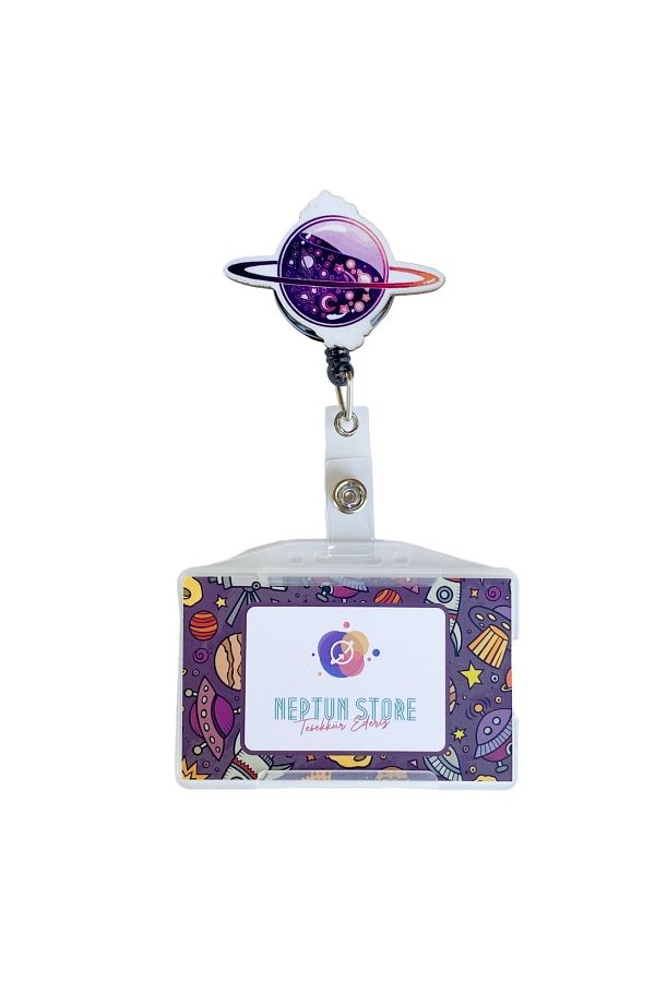 neptünstore-Saturn Planet Planets Patterned Yoyo Card Holder, Card Hanging Yoyo, Name Badge Holder 1