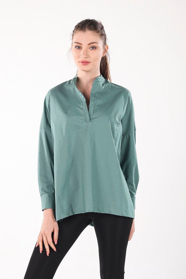 ALİS DRESS-Turquoise V-Neck Comfortable Fit Shirt Without Buttons 1