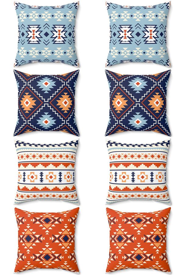 FUS BLUE-Ethnic Patterned Set of 8 Throw Pillow Pillow Case 1