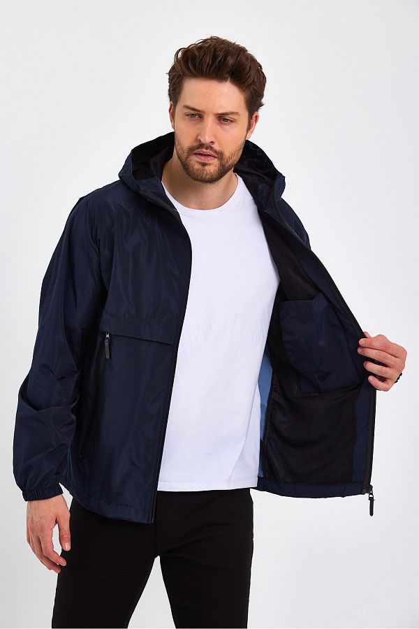 GENIUS STORE Men s Windbreaker and Raincoat Hooded Waterproof Sports Raincoat Jacket with 3 Pockets Trendyol