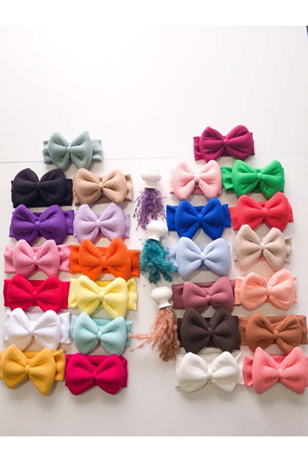 SeherBebeButik Kız Bebek & Çocuk Kaşkorse Fiyonklu Bandana 26'lı Set