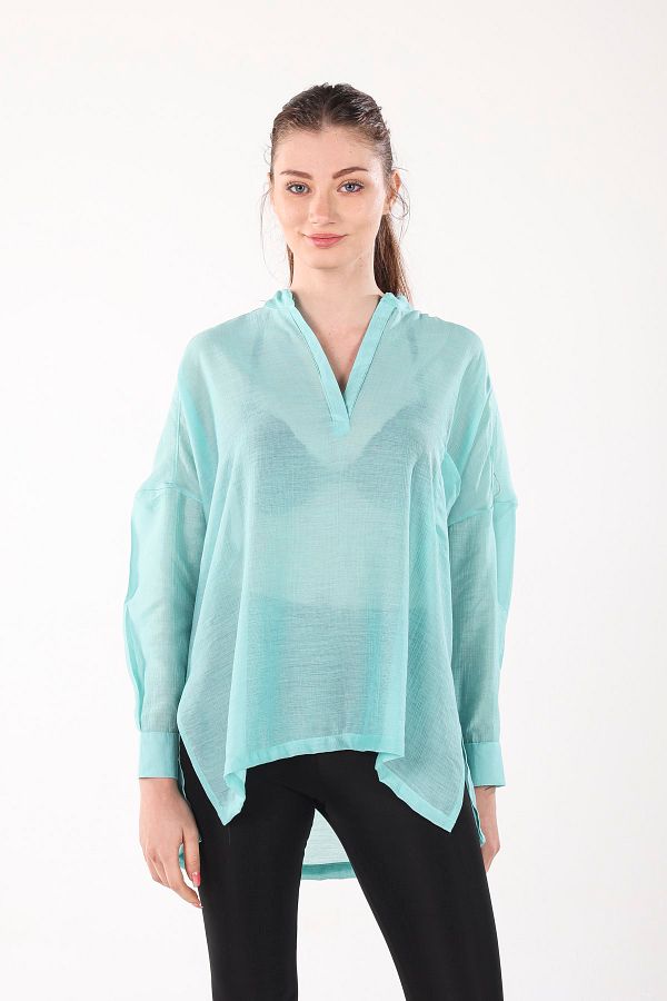 AL S DRESS Mint V Neck Buttonless Comfortable Fit Thin Shirt Trendyol