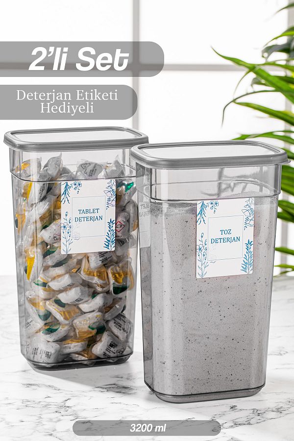 Meleni Home-Set of 2 Labeled Tablet Detergent Storage Box - Elina Rectangular Storage Container 3200 ml 1