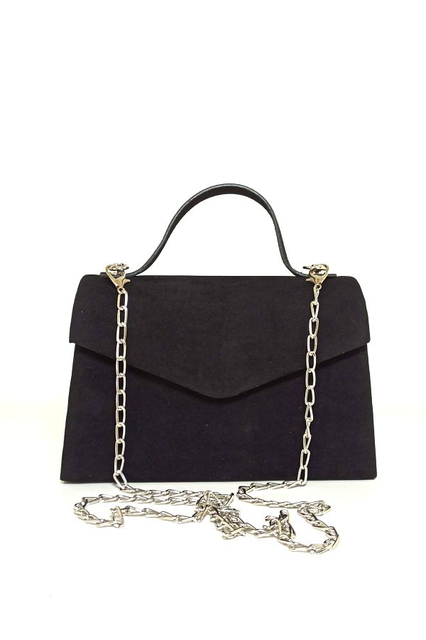 dizaynbag Women s Black Suede Silver Chain Strap Evening Bag Trendyol