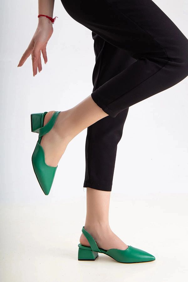 mermaid shoes Women s Green Open Back Short Thick Heeled Pointed Toe Casual Shoes Trendyol