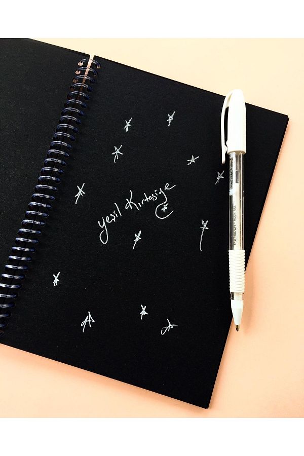 YEŞİLDESİGN-Notebook with Black Pages and White Pen 1