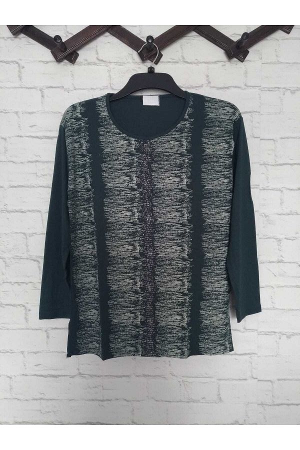 anne moda ankara-Neck Pattern Full Summer Thin Viscose Sparkling Long Sleeve Flowing Short Buluz 1