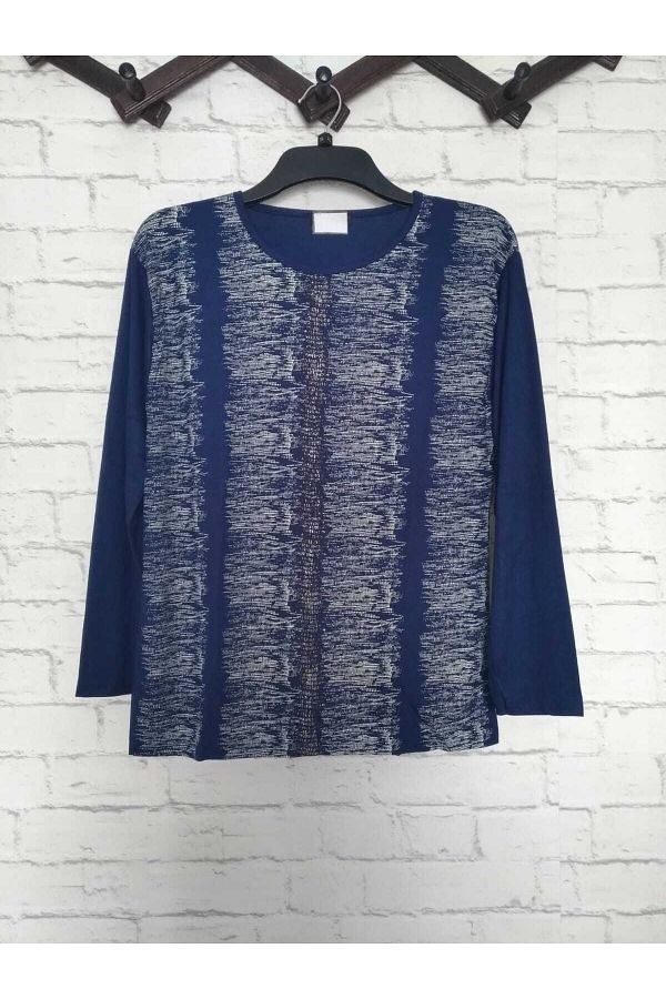 anne moda ankara-Neck Pattern Full Summer Thin Viscose Sparkling Long Sleeve Flowing Short Buluz 1