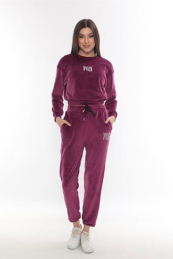 COLLECT ON Burgundy Velvet Fabric Tracksuit Set Trendyol