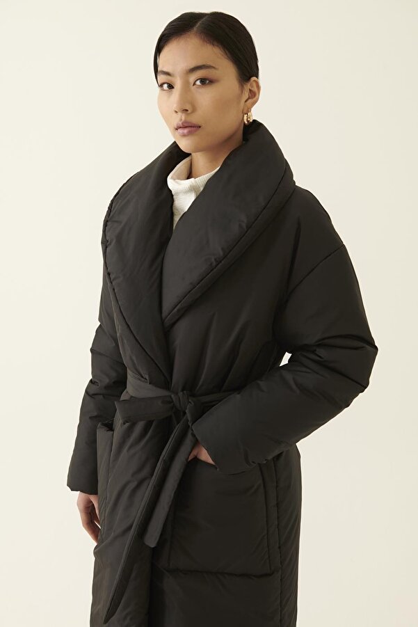 Perspective Clairs Regular Fit Shawl Collar Midi Length Black