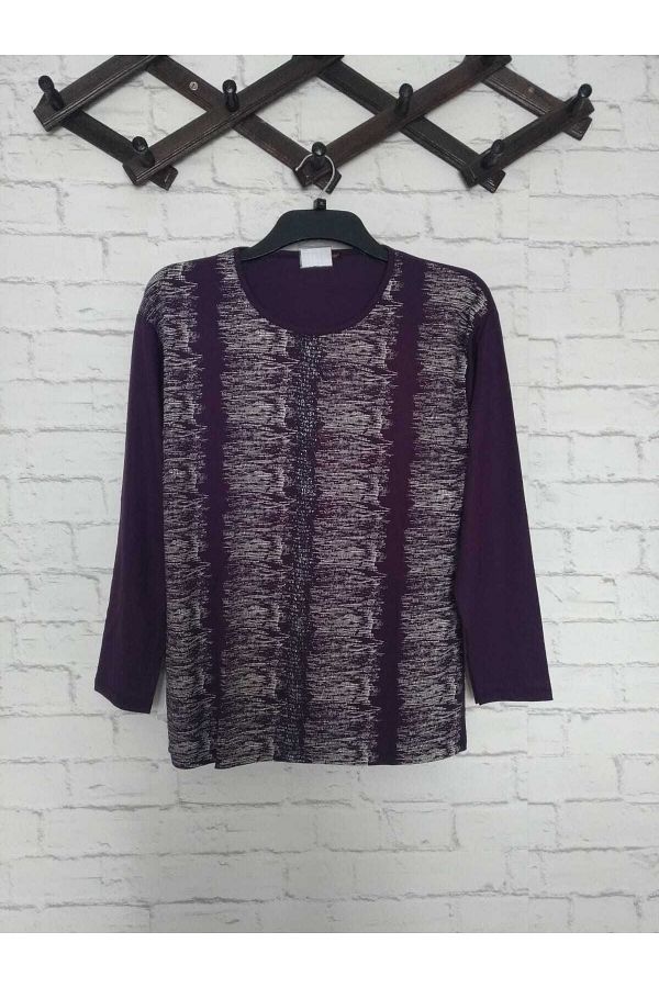 anne moda ankara-Neck Pattern Full Summer Thin Viscose Sparkling Long Sleeve Flowing Short Buluz 1