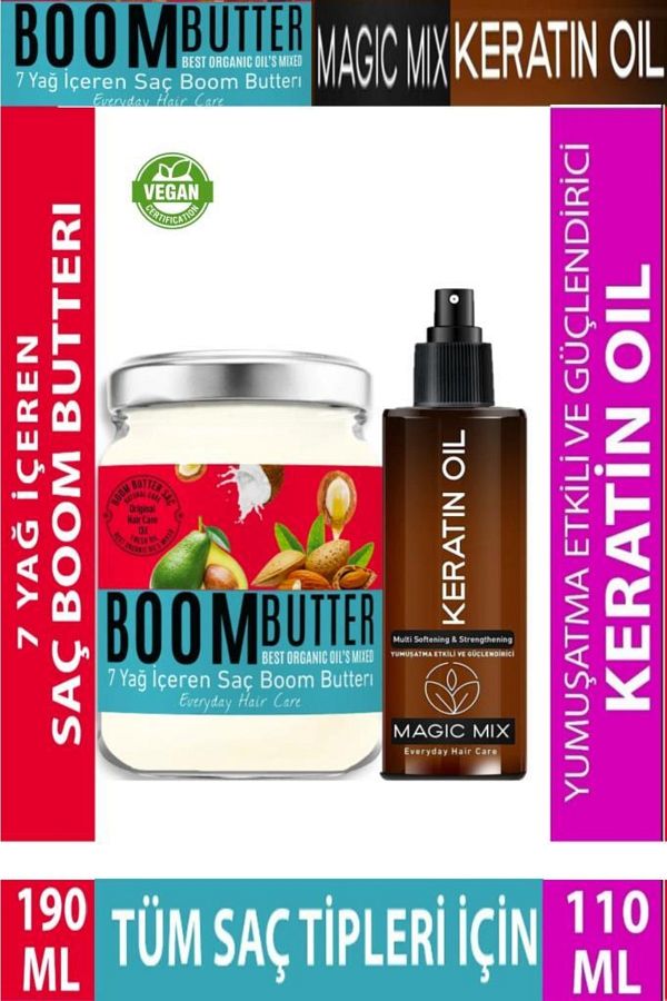 BOOM BUTTER-Hair Care Oil 190 Ml + Magic Mix Keratin Oil for Extreme Damaged Hair 110 Ml 1