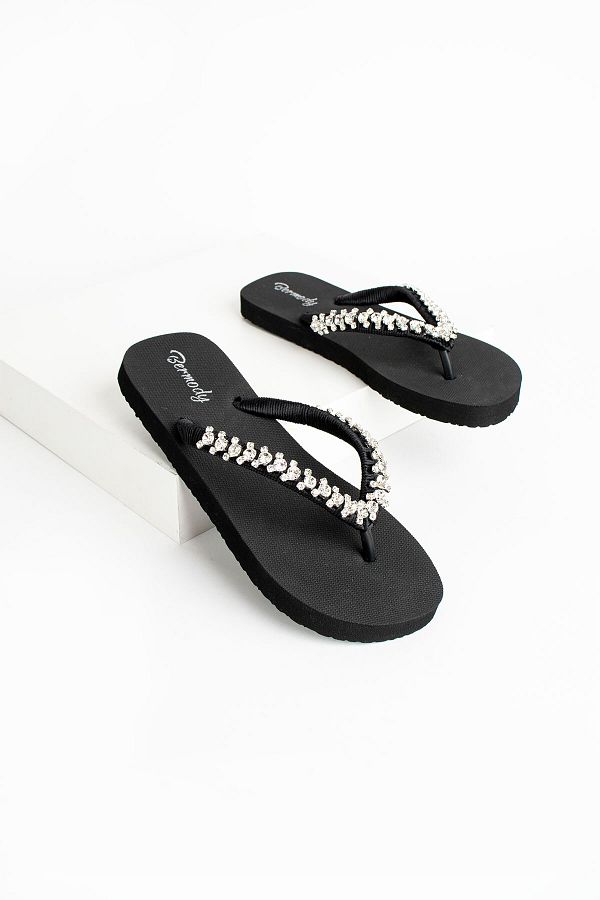 Bermody April Women s Stoned Evening Dress Comfortable Black Flip Flops Flip Flops
