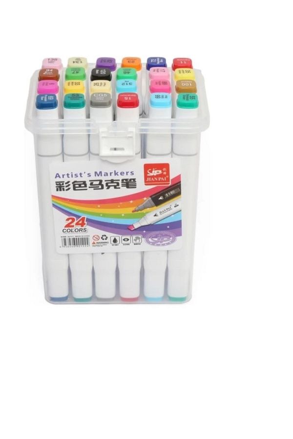 hobi market art-Set of 24 Double Sided Marker Pen Set Double with Bag 1