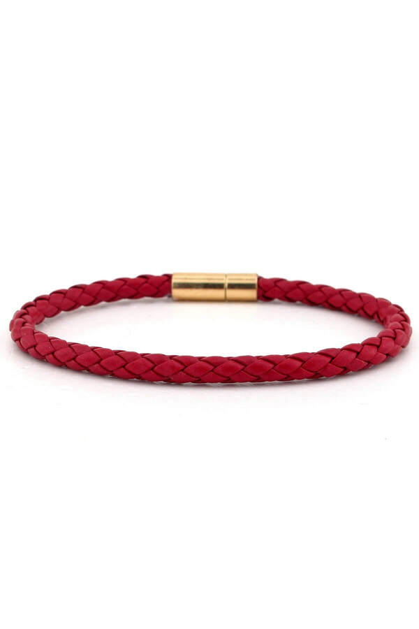 Solfera-Men's Red Knitted Leather Yellow Clip Thin Bracelet Bt523 1