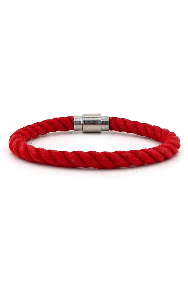 Solfera-Men's Red Rope Silver Color Magnetic Clip Bracelet Bt382 1