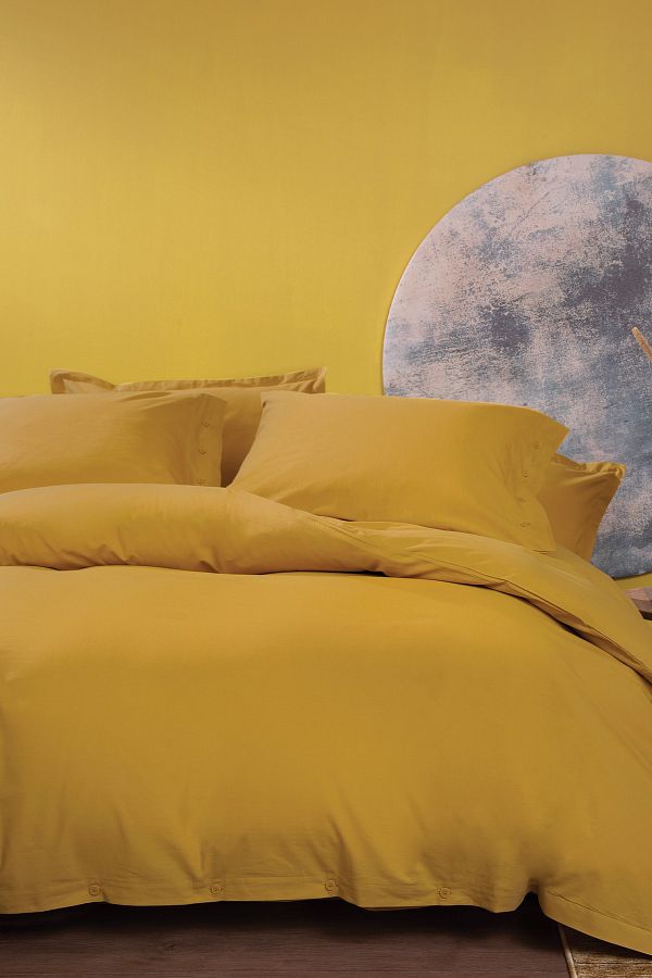 Yataş-Plain Single Ranforce Washable Duvet Cover Set - Saffron 1