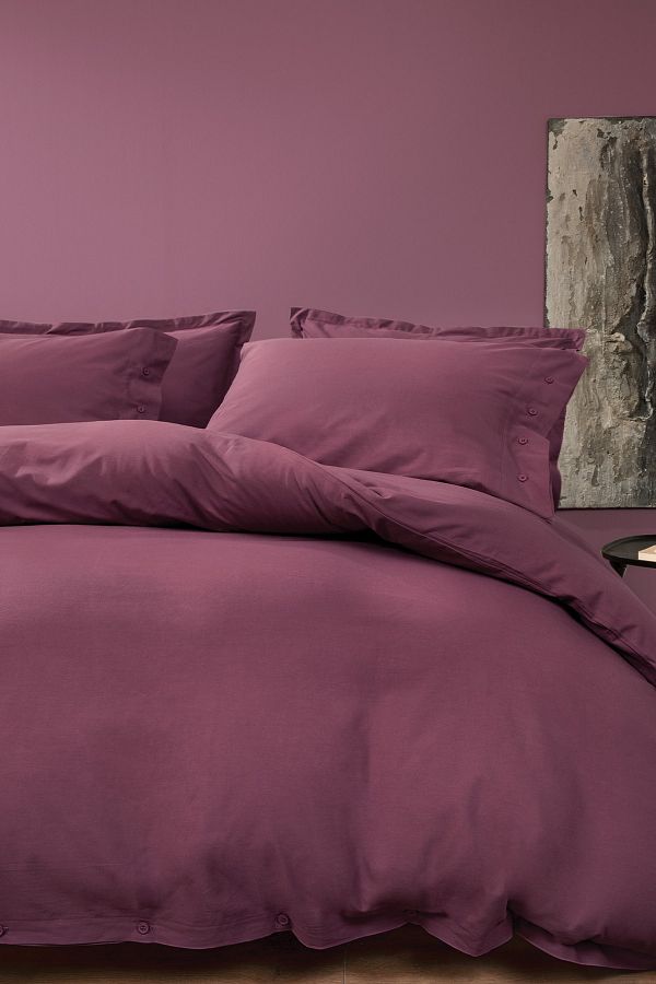 Yataş-Plain Double Ranforce Washable Duvet Cover Set - Plum 1