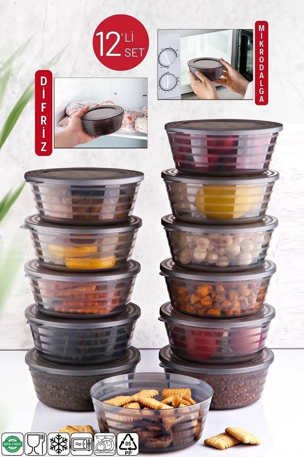 Open Home Concept-Arven Set of 12 - Multi-Purpose Microwave and Breakfast Storage Container, Clear-Anthracite 1