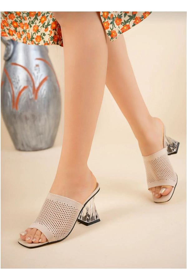 SEREL35SHOES-Tocuri de damă Transparente Papuci Tricotati Tricotati Toc 8 Cm 1