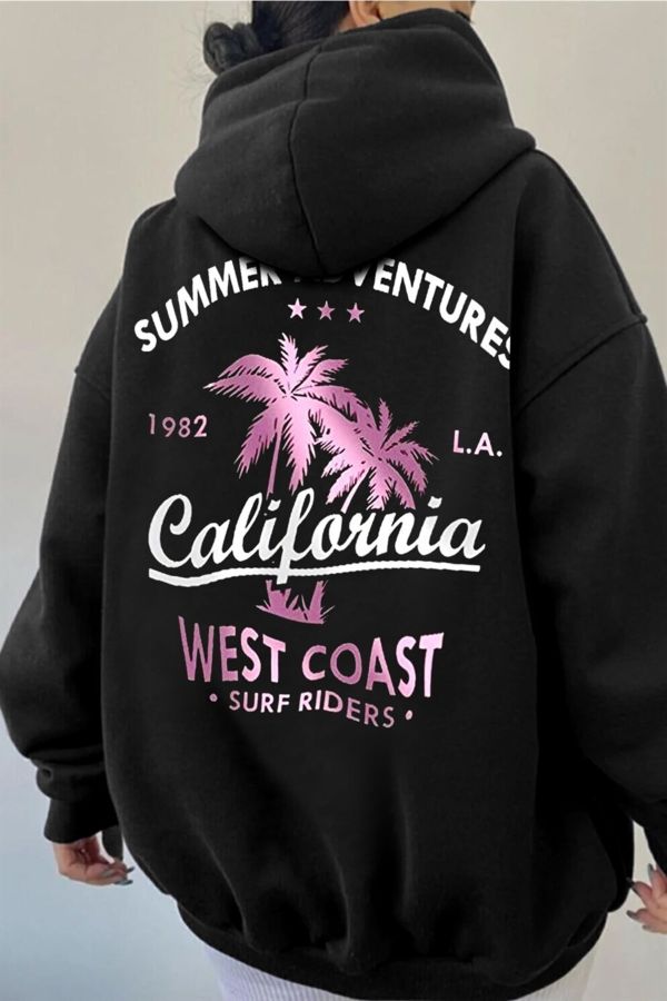 Women's Black California Slogan Oversized Sweatshirt