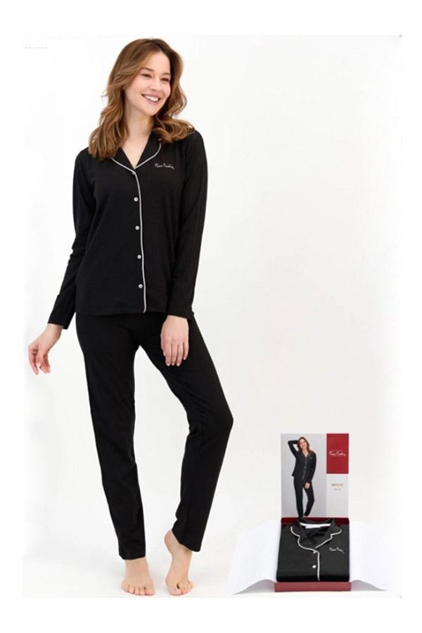 Pierre Cardin Women s Black Cotton modal Long Sleeve Button Up Pajama Set Trendyol