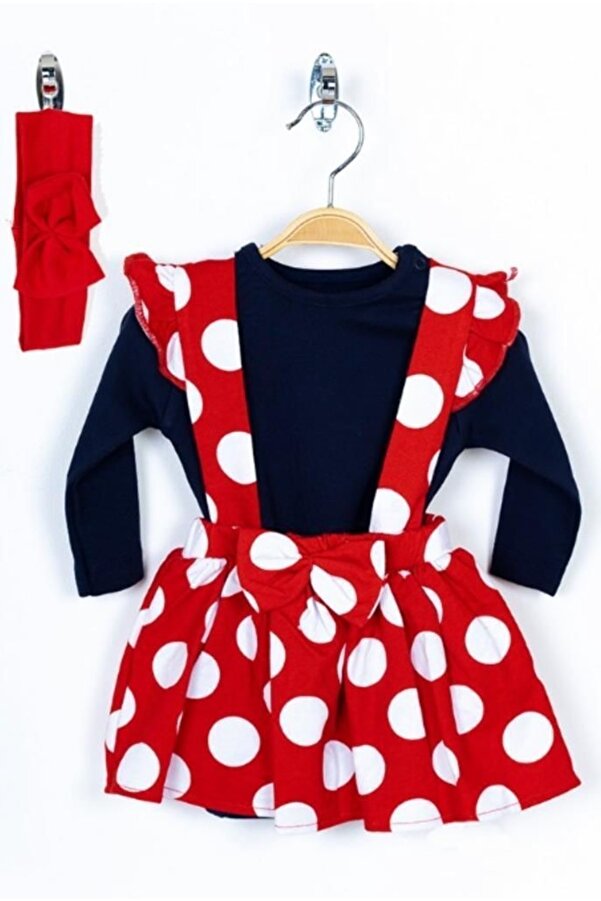 edoy Çiçek Brodeli Bandanalı Elbise Kız Bebek Elbisesi Puanlı 2li Elbise Organik Askılık Hediyeli!!!
