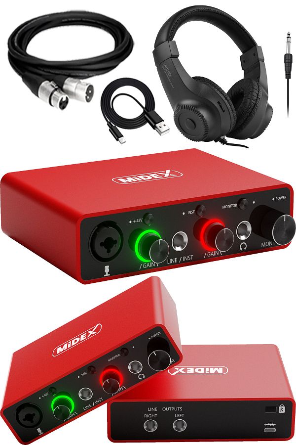 Midex-بطاقة صوت استوديو Glx-700rd-h 2 مدخل 2 مخرج 24 بت/192 كيلو هرتز (تشمل سماعة الرأس والكابل) 1