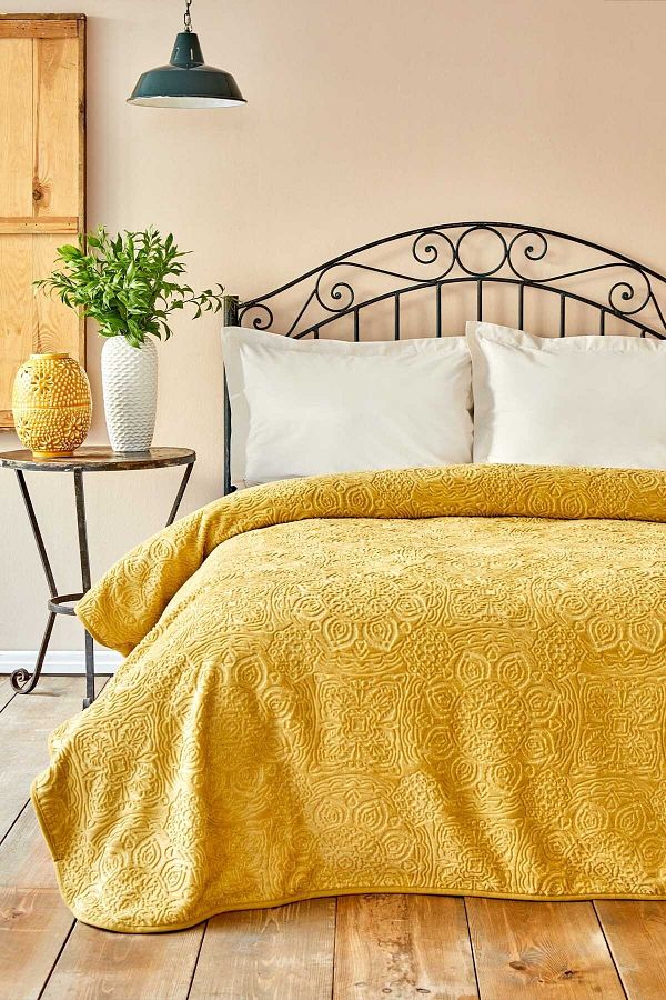 Karaca Home-Scala Mustard Double Embosy Blanket 1