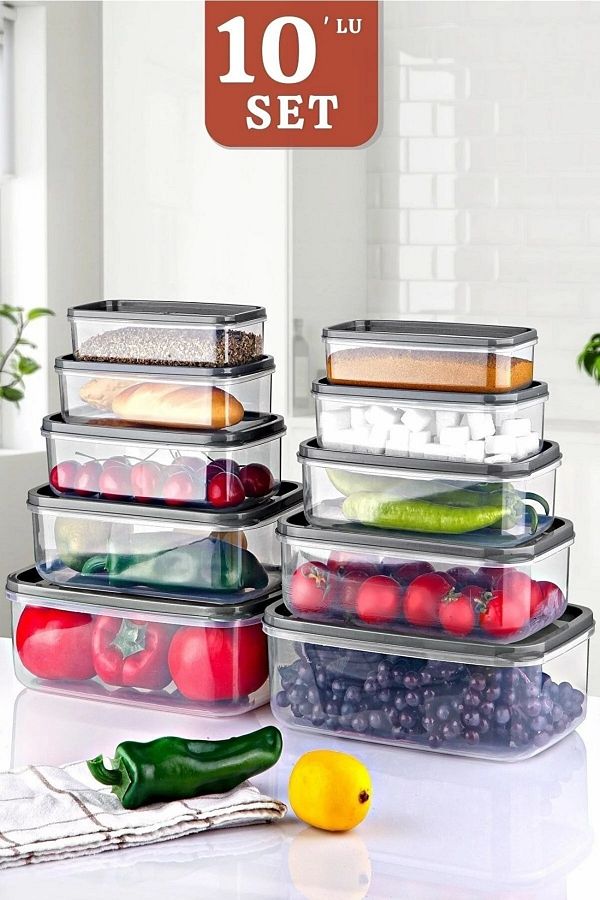 Open Home-Set of 10 Embox Rectangular Food Rack, Food Storage Container Anthracite 1