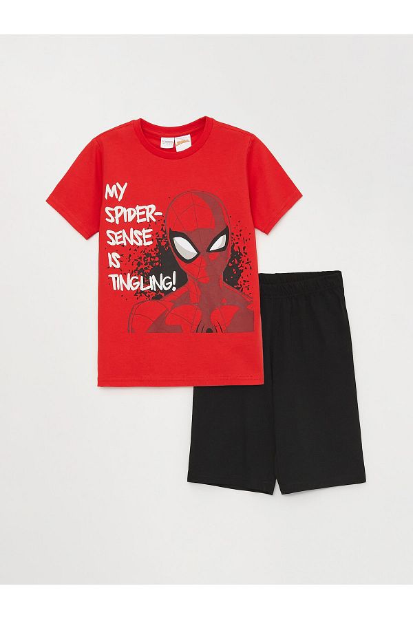 LC Waikiki-Spiderman-Pyjama-Set für Jungen mit bedruckten Shorts – Rundhalsausschnitt, kurze Ärmel 1