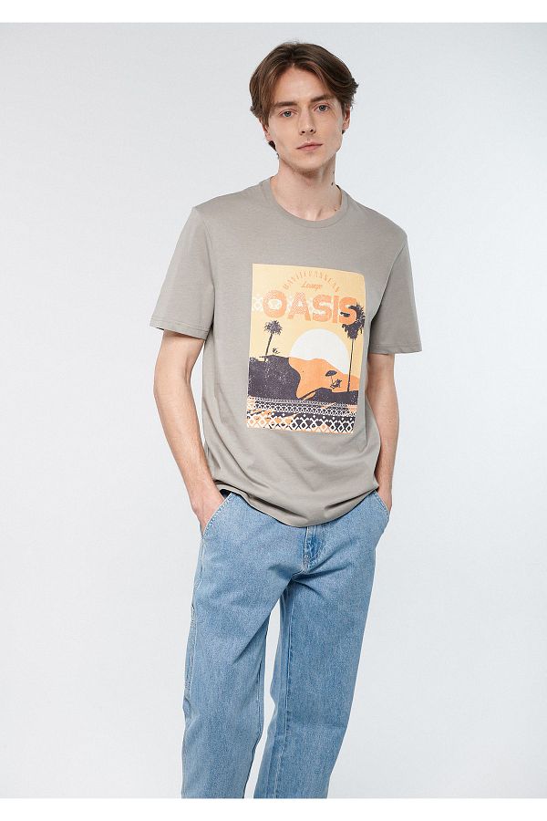 Mavi-Oasis Printed Beige T-Shirt Regular Fit / Normal Cut 0611419-70338 1
