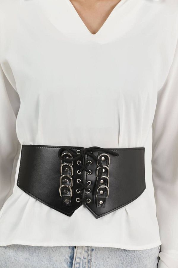 DEN KK Black Lace Up Corset Belt Dress Belt Trendyol